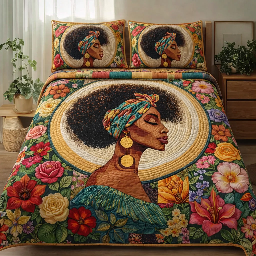 Golden Afro Elegance 3-Piece Quilted Bedding Set GFTOHD13900