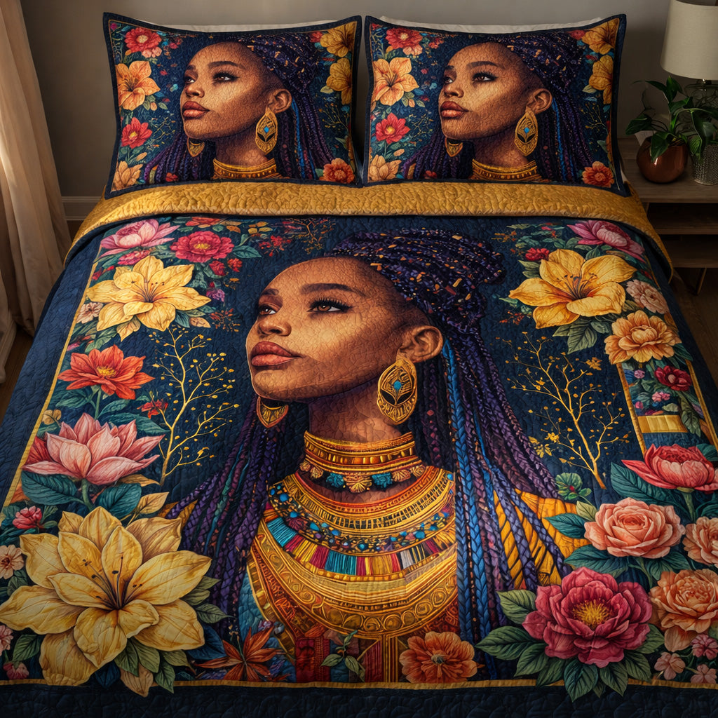 Royal Nubian Bloom 3-Piece Quilted Bedding Set GFTOHD13901