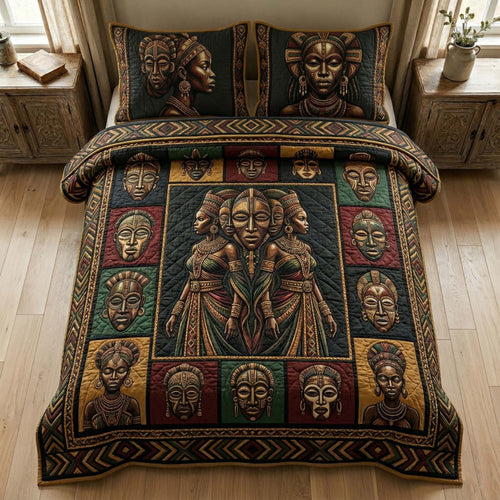 Ancestral Masks 3-Piece Quilted Bedding Set GFTOHD14723