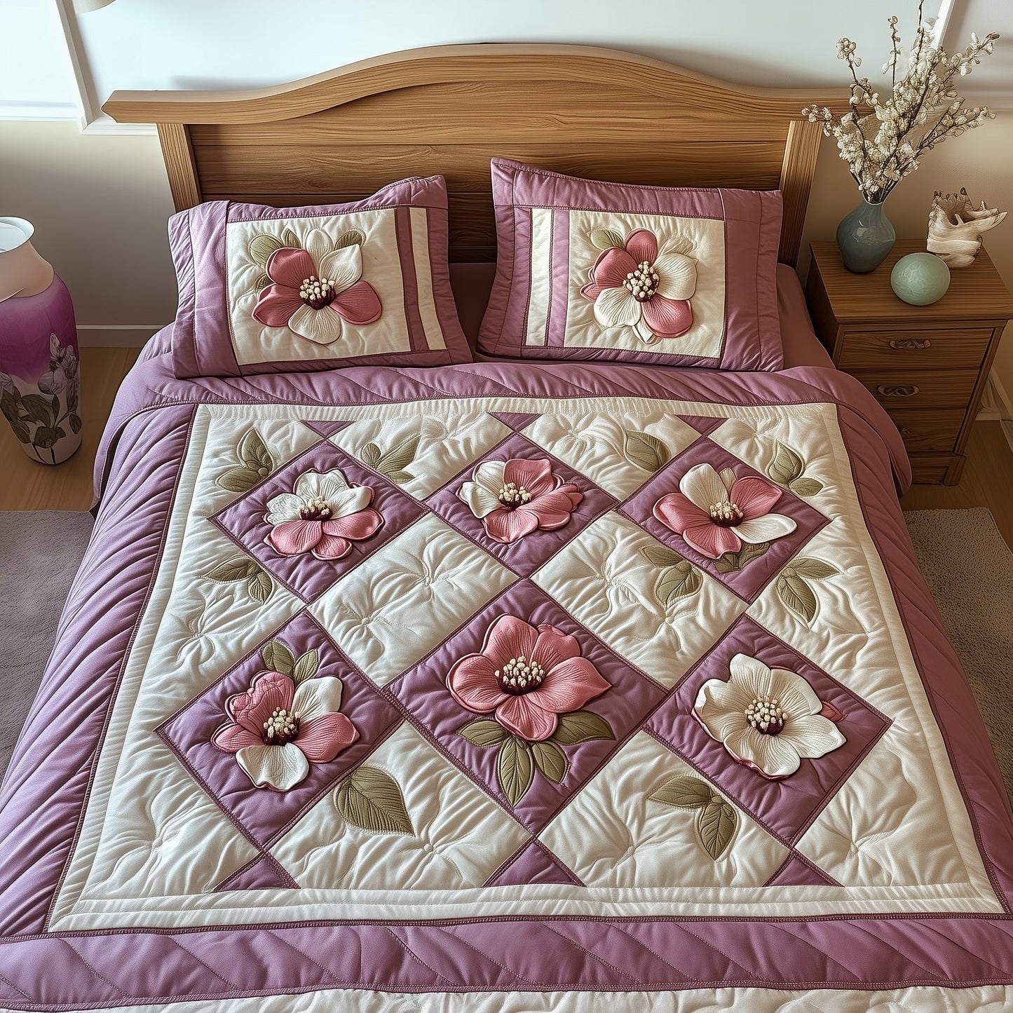 Camellia 3-Piece Quilted Bedding Set GFTONT126