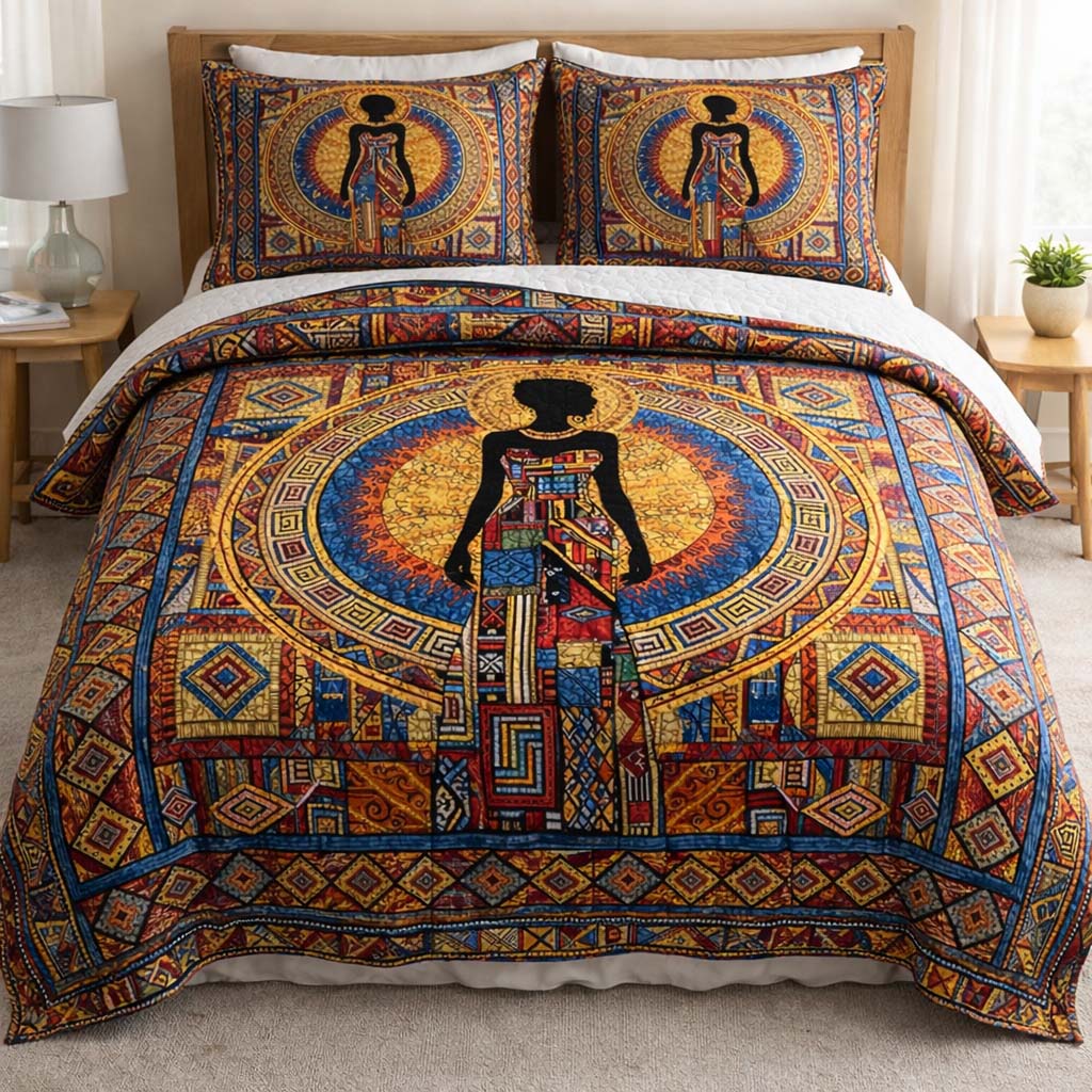 Melanin Queen 3-Piece Quilted Bedding Set GFTOQA1869