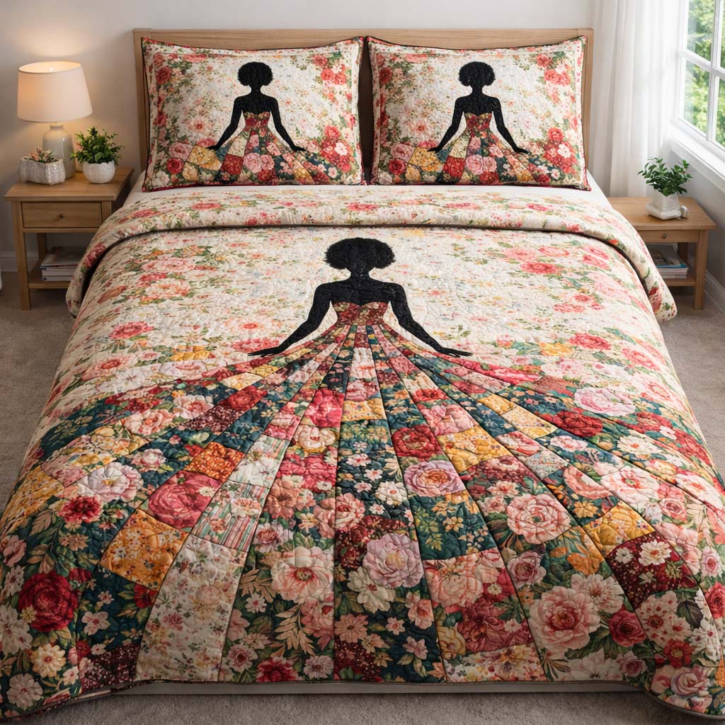 Melanin Queen 3-Piece Quilted Bedding Set GFTOQA1873