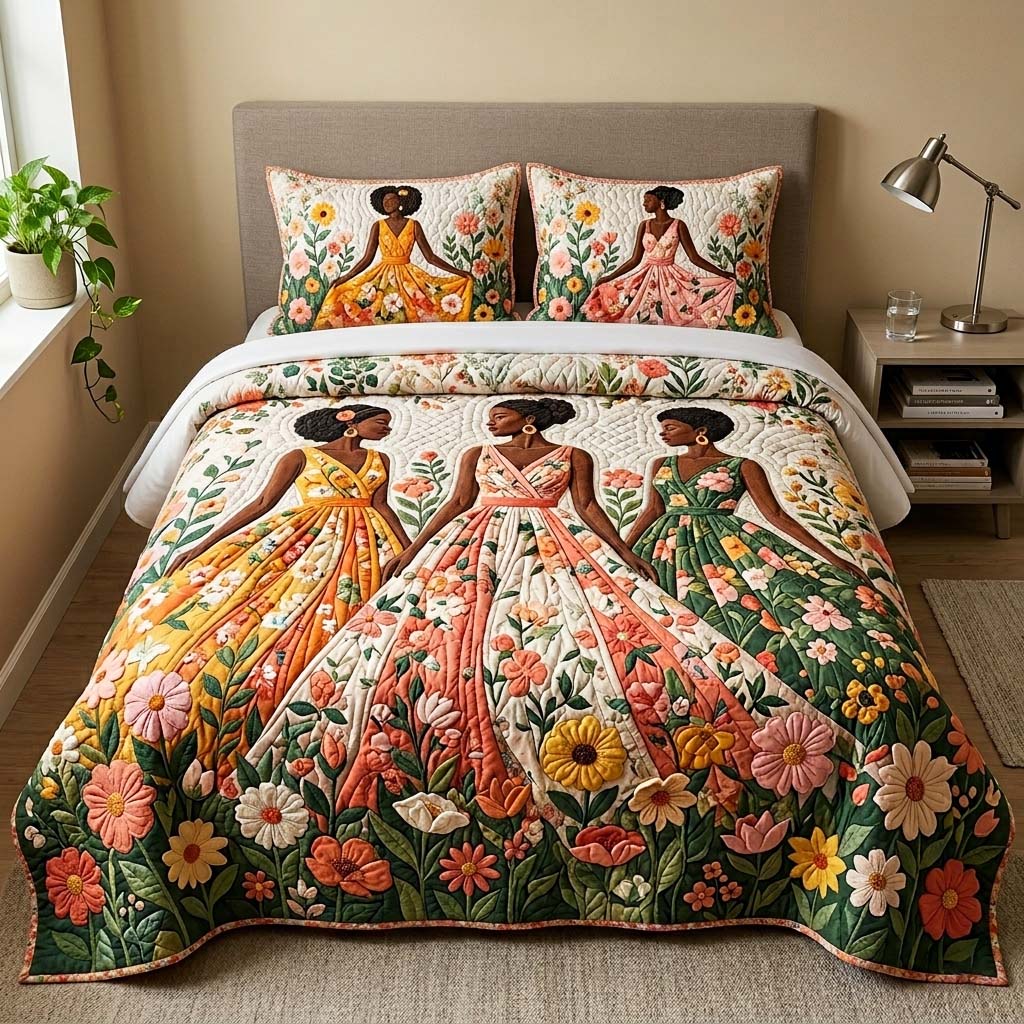 Floral Sisters 3-Piece Quilted Bedding Set GFTOQM4261