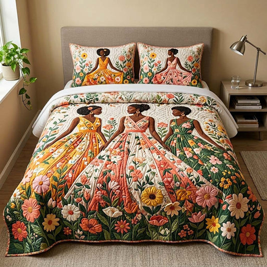 Floral Sisters 3-Piece Quilted Bedding Set GFTOQM4261