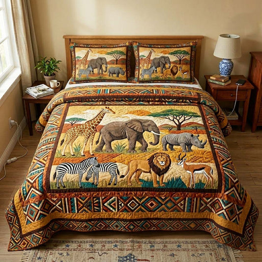 Savanna Wildlife 3-Piece Quilted Bedding Set GFTOQM4292
