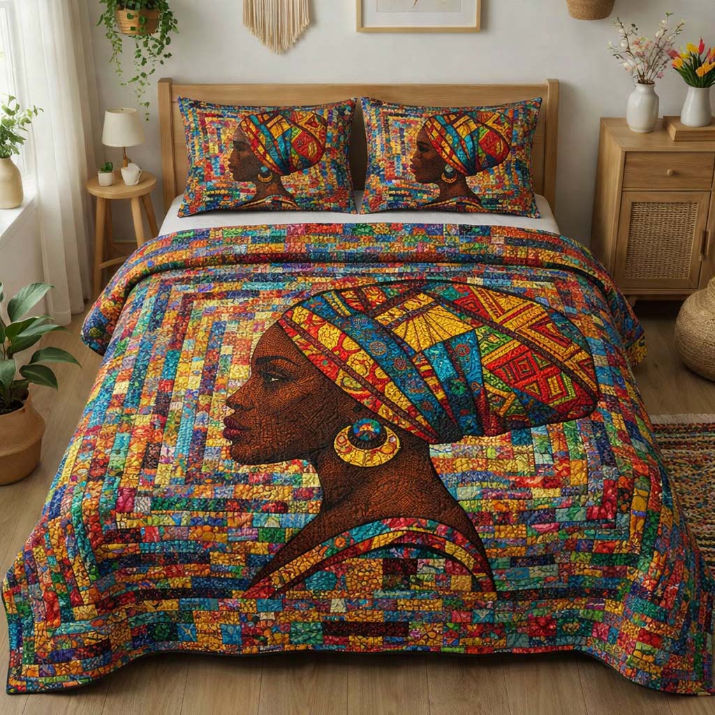 Melanin Queen 3-Piece Quilted Bedding Set GFTOTG3589
