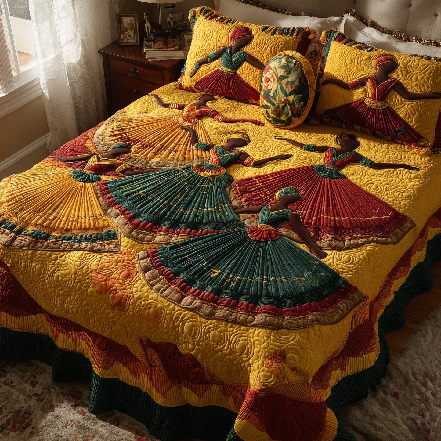 Traditional Dancing 3-Piece Quilted Bedding Set GFTOTL4126