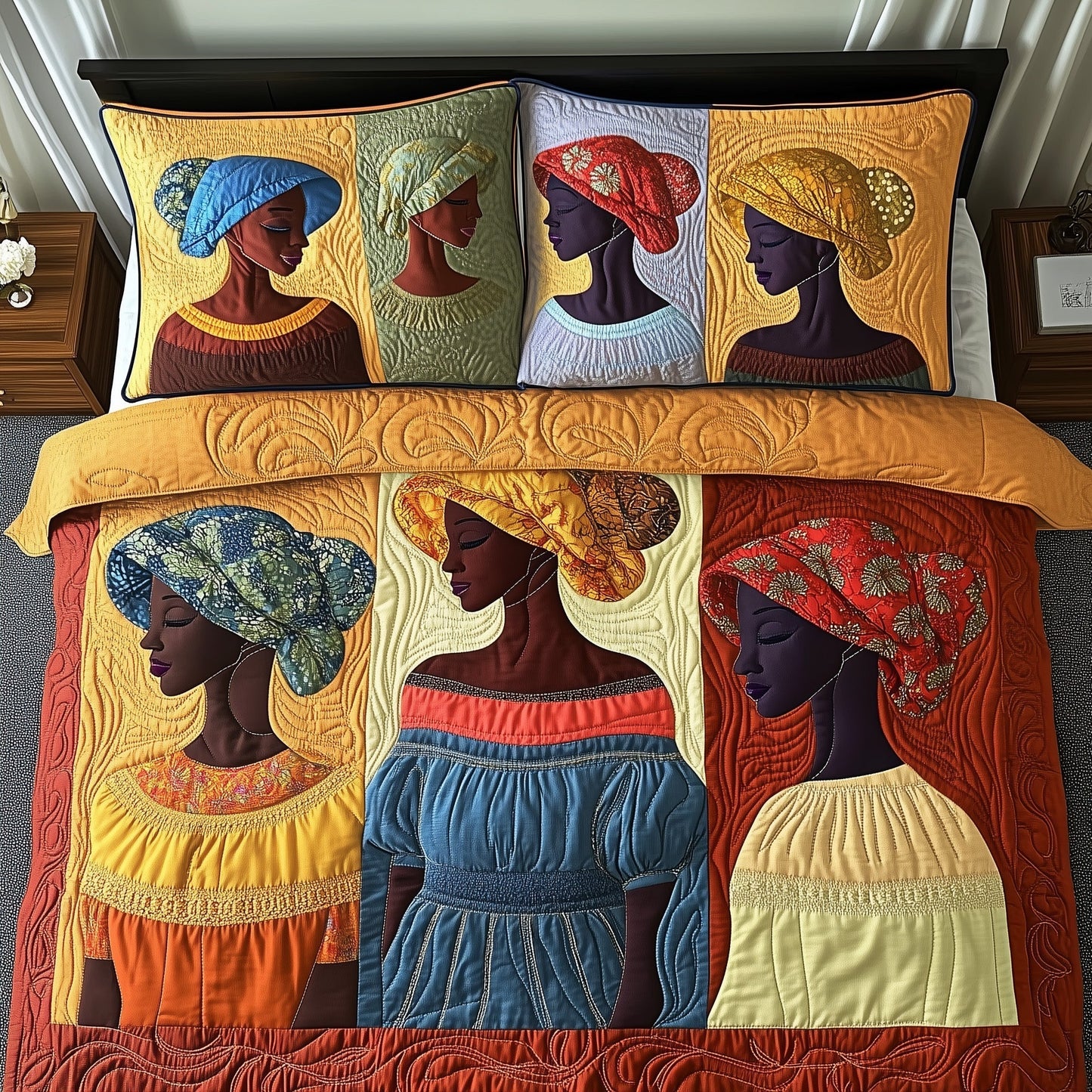 Golden Glow Sunbonnet 3-Piece Quilted Bedding Set GFTOTP8647