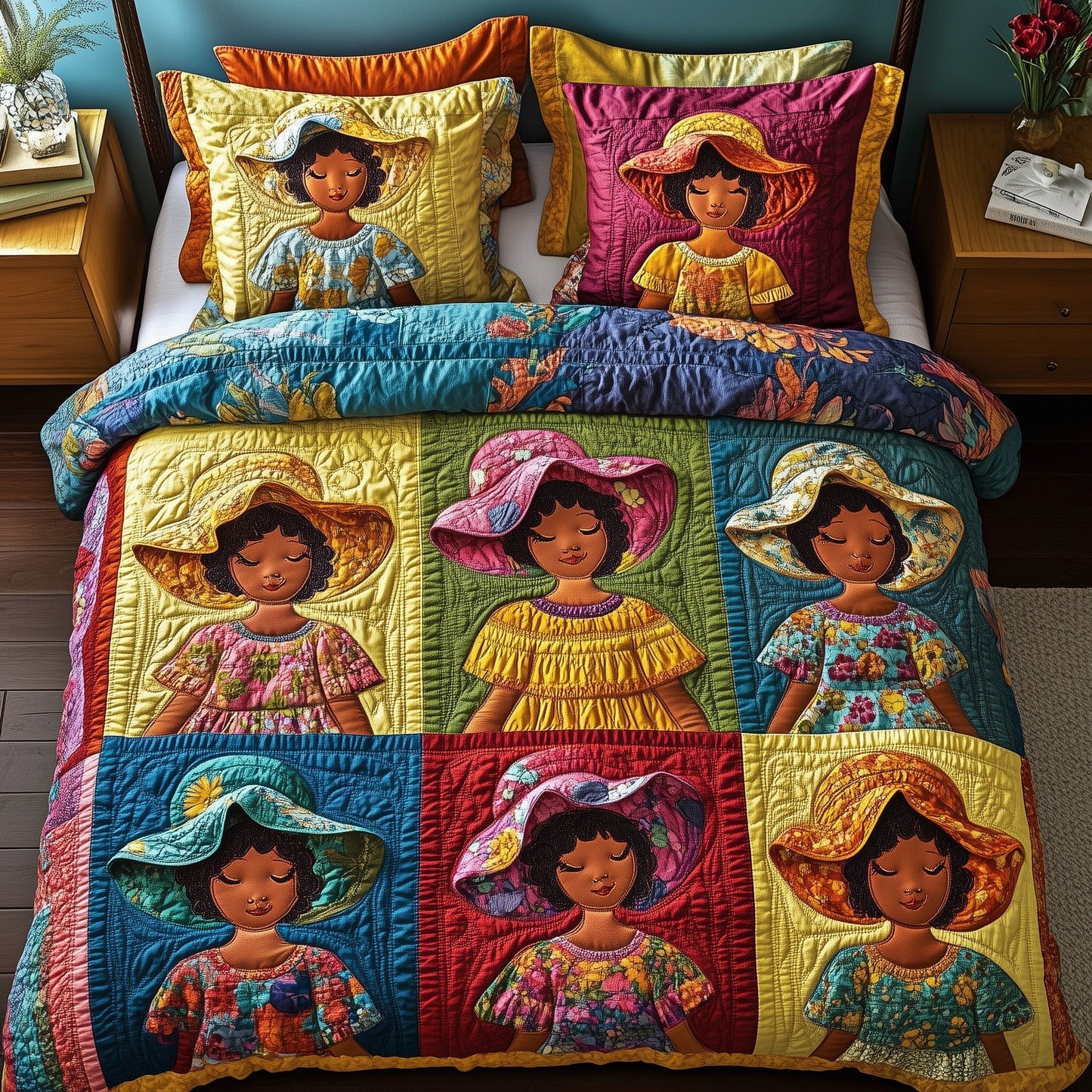 Golden Glow Sunbonnet 3-Piece Quilted Bedding Set GFTOTP8652